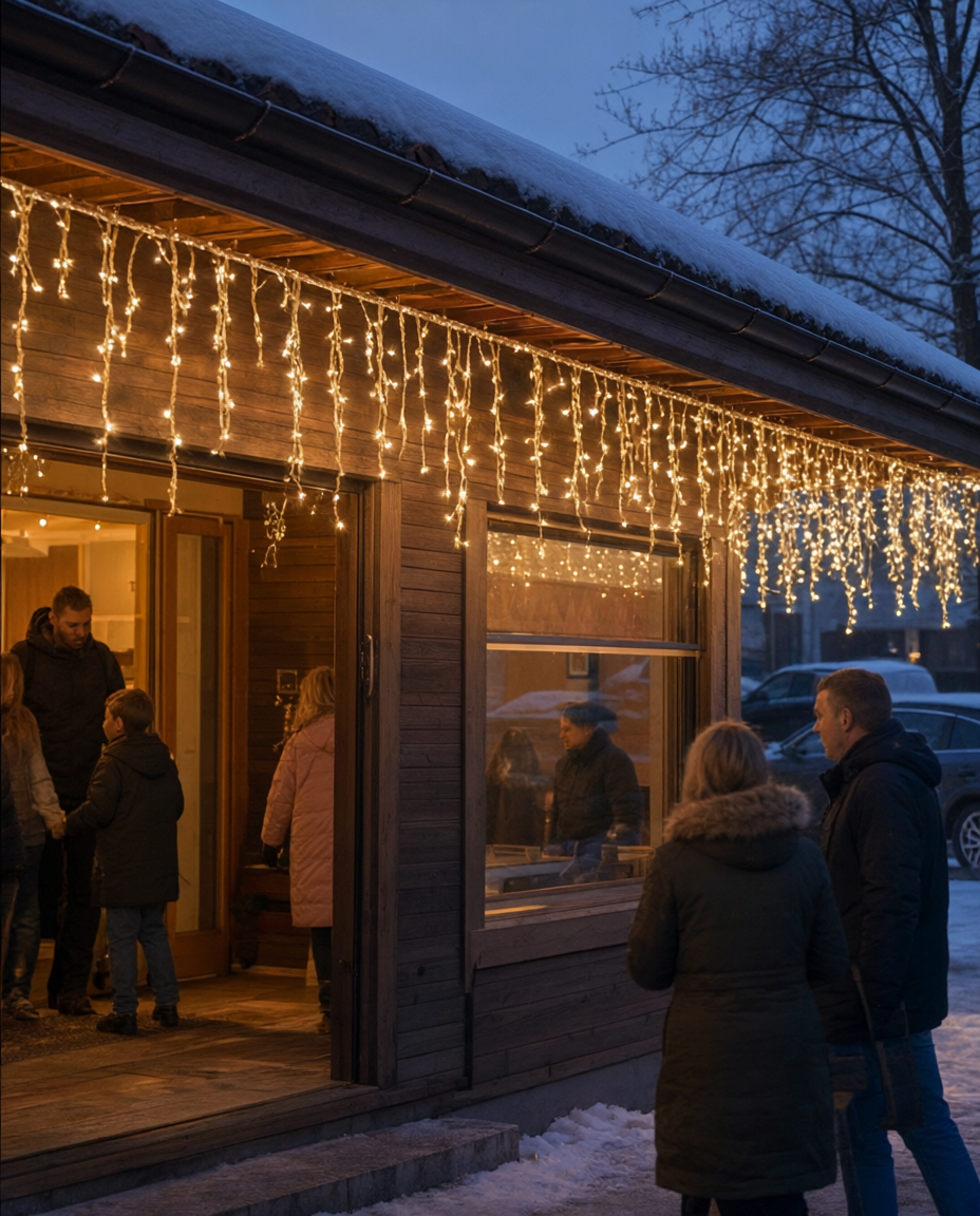 Instalație LED tip turțuri, 360 LED, alb cald, interior și exterior