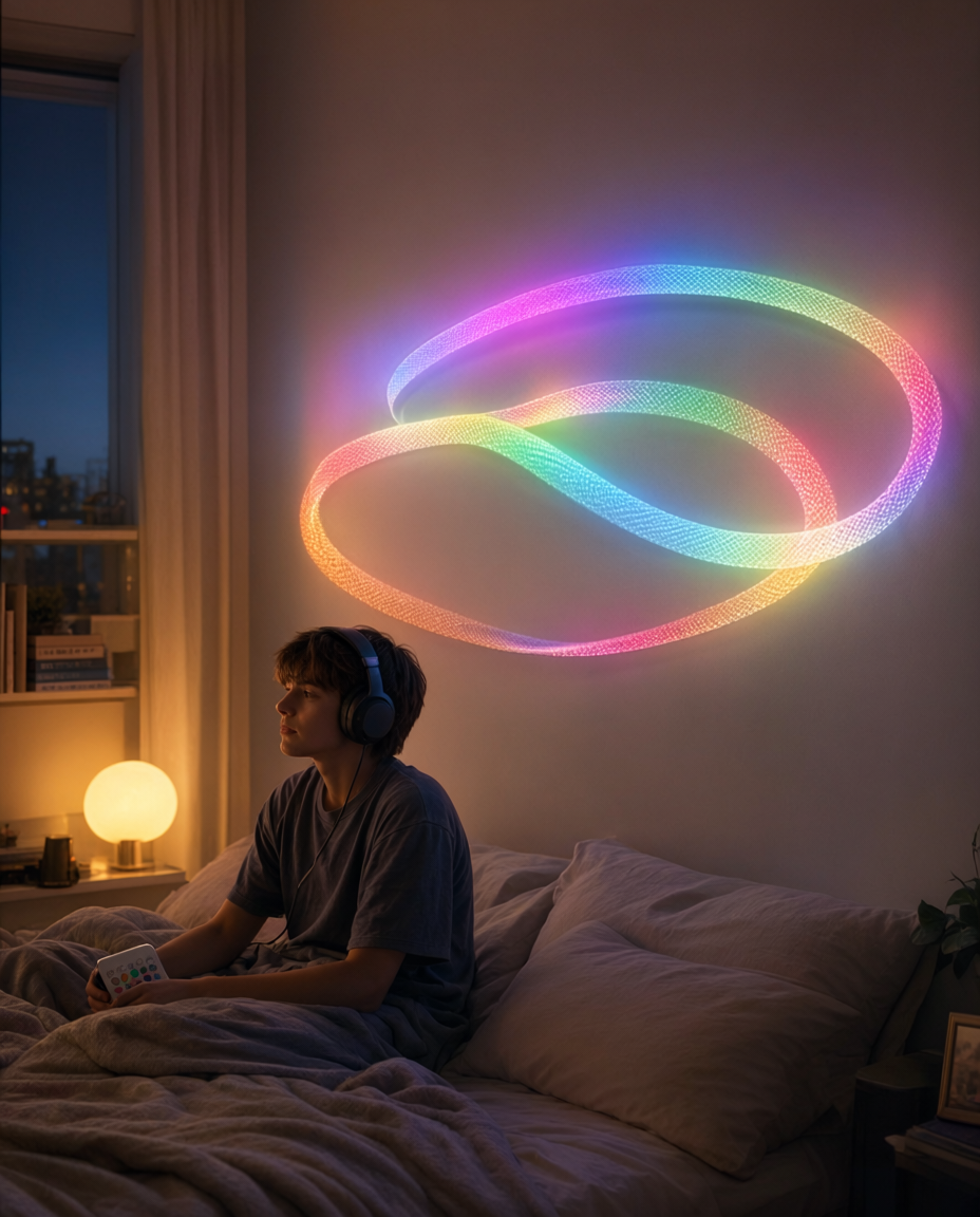 Tub LED flexibil din textil, 2,5 m, RGB, funcție muzică, telecomandă
