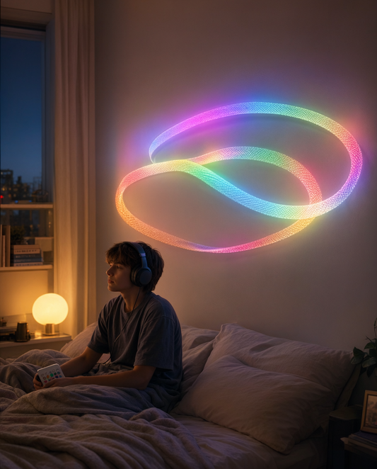 Tub LED flexibil din textil, 2,5 m, RGB, funcție muzică, telecomandă