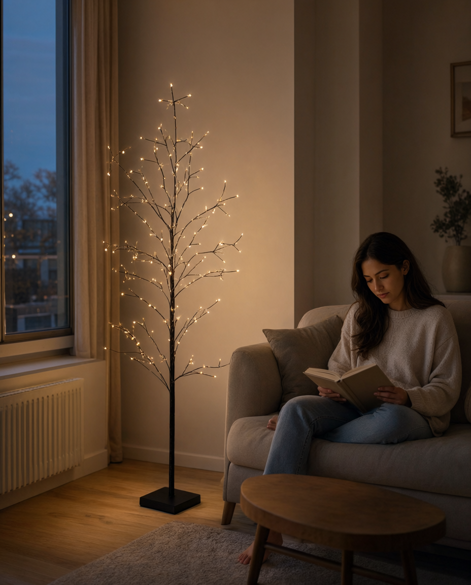 Copac decorativ cu LED, 216 LED, alb cald, 150 cm, timer