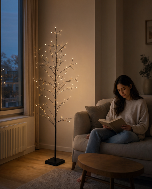 Copac decorativ cu LED, 216 LED, alb cald, 150 cm, timer