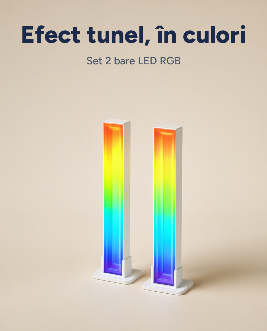 Set 2 bare de lumină LED RGB Tunnelvision, sincronizare muzică, telecomandă